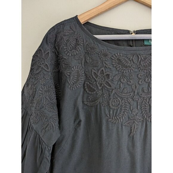 Lauren Ralph Lauren Embroidered Black Shift Dress Size 6 - Picture 4 of 10